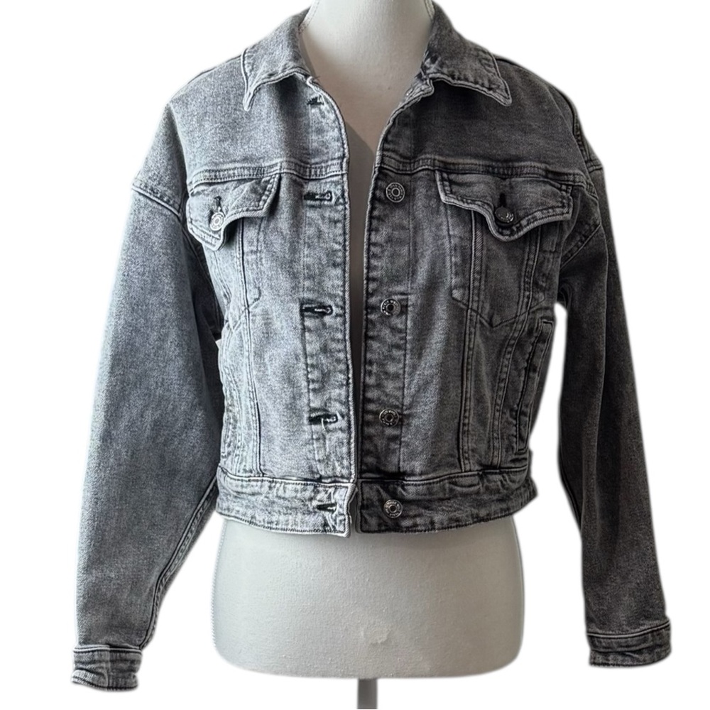 Wild Fable Acid Wash Cropped‎ Denim Jacket Womens XS Gray Button Streetwear